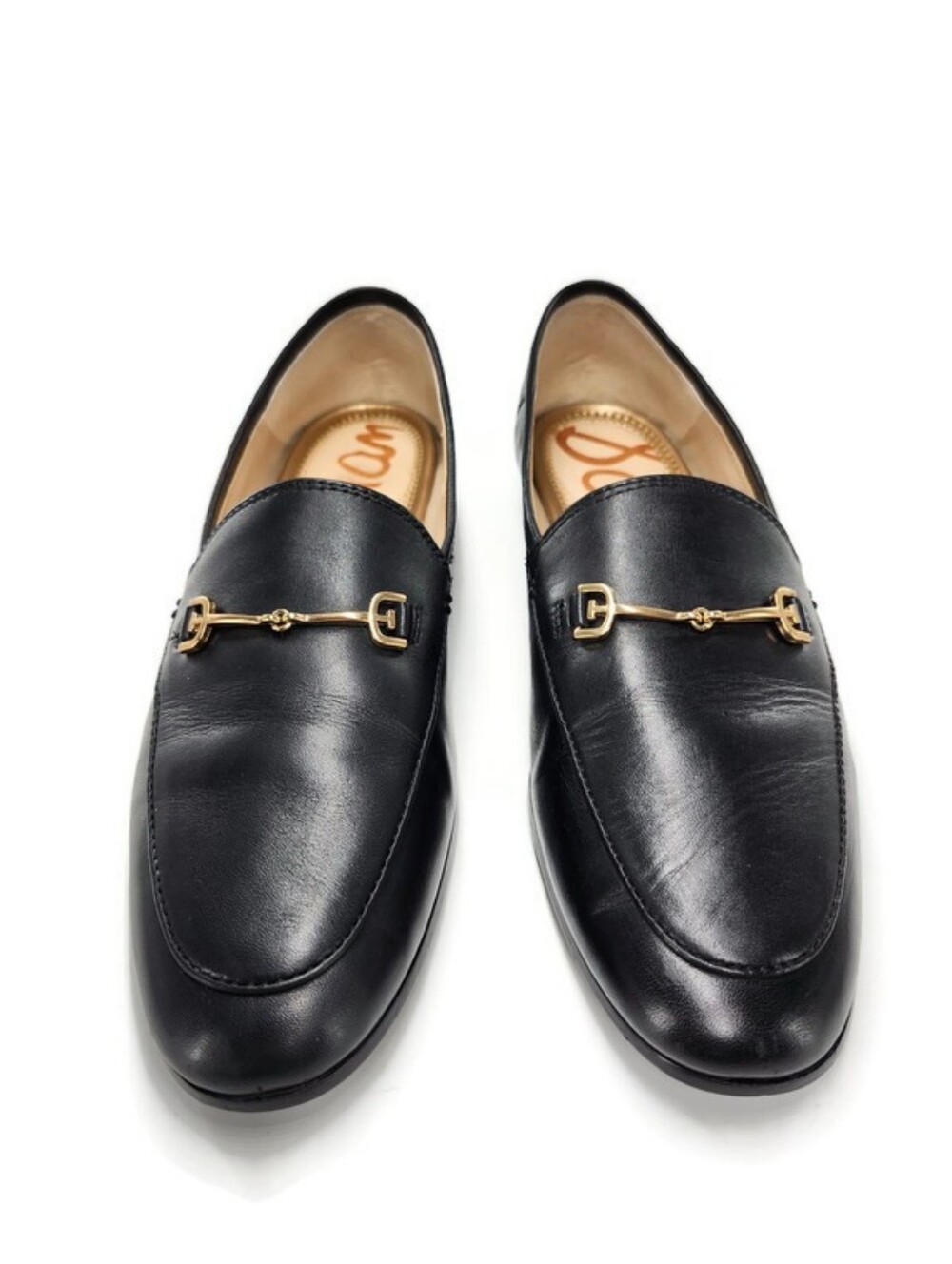 Sam Edelman Loraine Black Leather Gold Horsebit Slip-On Loafer Flats - Picture 2 of 12
